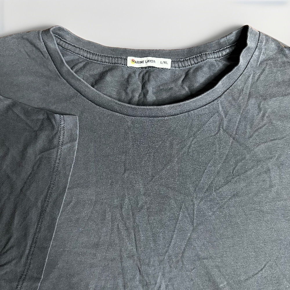 Marine Layer Signature Crew Shirt Mens L/XL Solid Gray Essential Lightweight